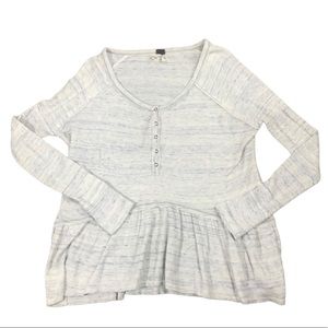 We The Free waffle knit Henley top with ruched bottom ruffle